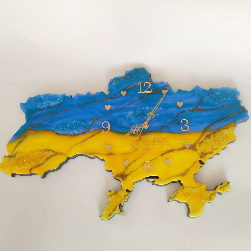 Настінний годинник з епоксидної смоли ручної роботи "Карта України" 70х45 см Дніпро - фото 7