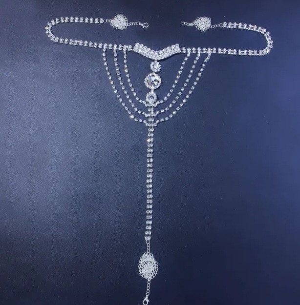 Еротичні трусики з камінцями one size сріблястий Київ - фото 1