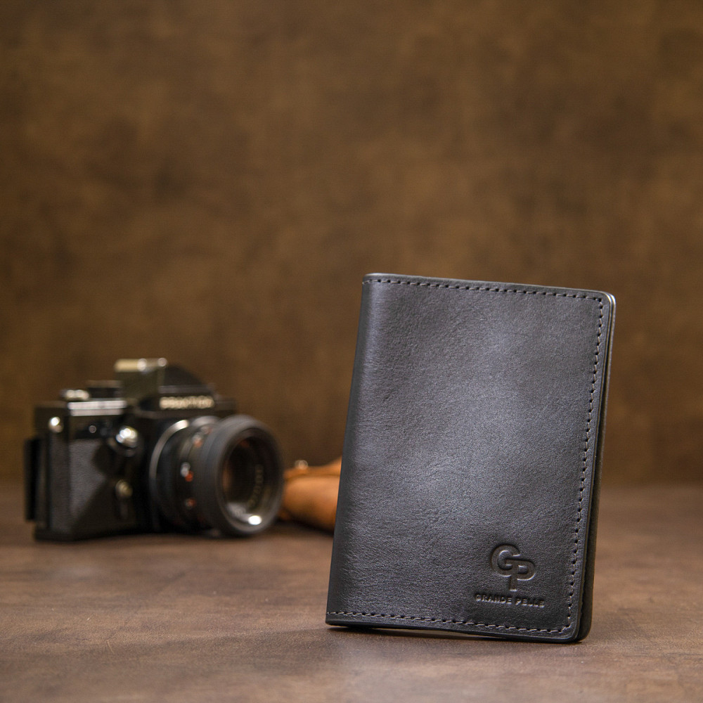 Універсальна шкіряна обкладинка на паспорт GRANDE PELLE 11479 Темно-синій Київ - фото 6