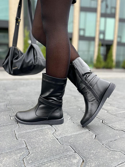 Напівчоботи жіночі ЭММА 01 чорні натуральна шкіра висота 21 см обхват 29-32 см розміри 36-40 (2 Коломыя - изображение 5