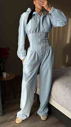 Жіночий стильний теплий корсетний комбінезон двосторонній фліс Блакитний, 44/46 Одеса