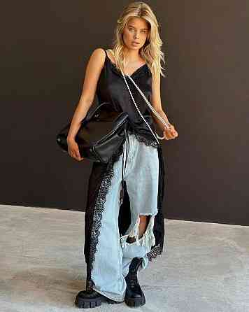 Женское эффектное платье на бретелях с глубоким вырезом по ножке итальянский шелк Черный, 54/56 Одесса