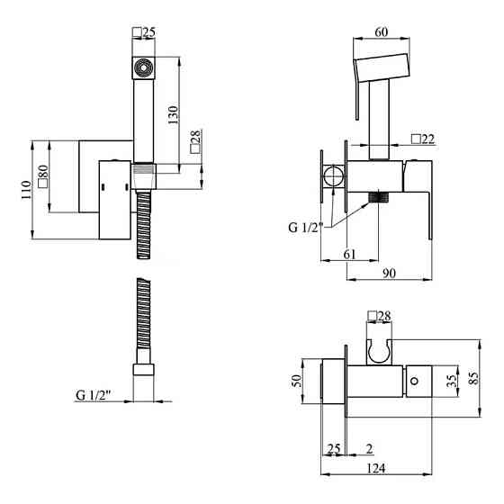 Гігієнічний душ прихованого монтажу WEZER PRO9В-02-BLACK чорний Київ