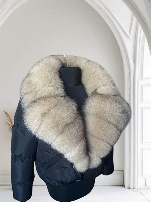 Жіноча куртка пуффер з натуральним хутром песця Чорний L Харків - фото 1