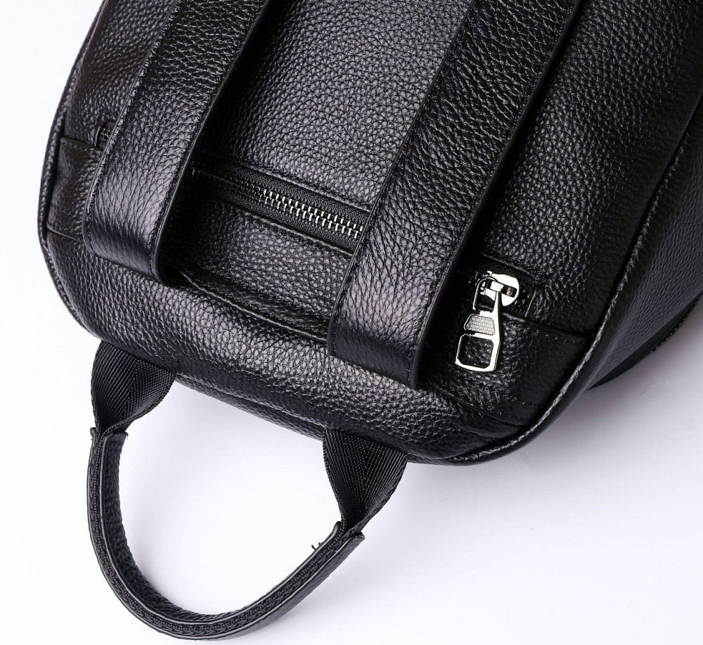 Жіночий шкіряний рюкзак міського типу 23х30х13, сумка на спину під мат, чорна Кам'янське - фото 9