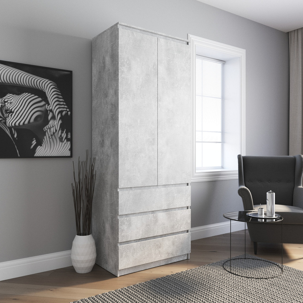 Шкаф для одежды VAYS R-9 Бетон, 3 ящика, штанга, без ручек, ЛДСП, 80×50×211 см – для спальни, гостиной, прихожей Львов - изображение 1