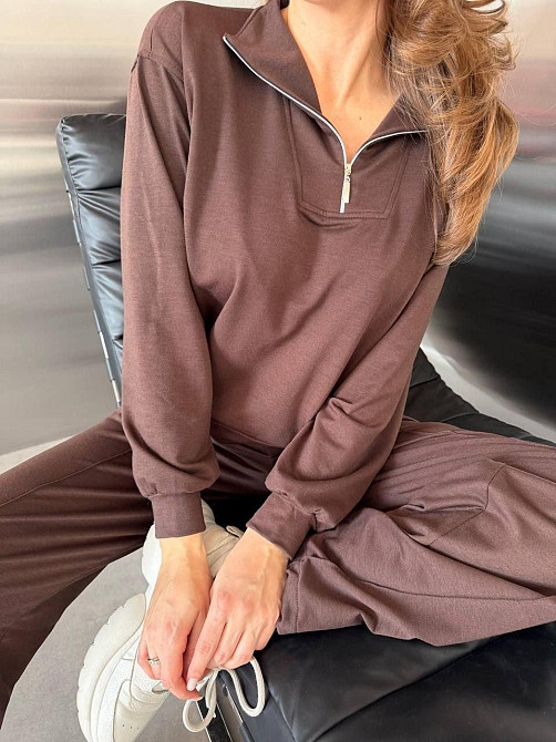 Жіночий костюм sport-chic з трикотажу 2-х нитка, високий комір, демісезон, шоколадний, розмір 46/48 Лубни - фото 4