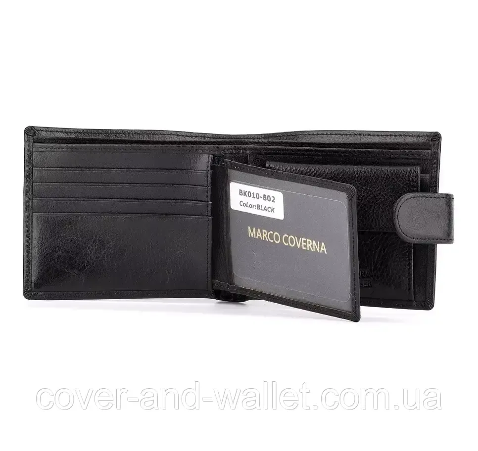 Чорний чоловічий шкіряний гаманець з вираженою фактурою Marco Coverna MC 010-802 Київ - фото 1