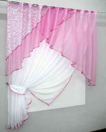 Кухонный комплект (280х170см) шторка с ламбрекеном цвет розовый с белым 00к 59-398 Киев