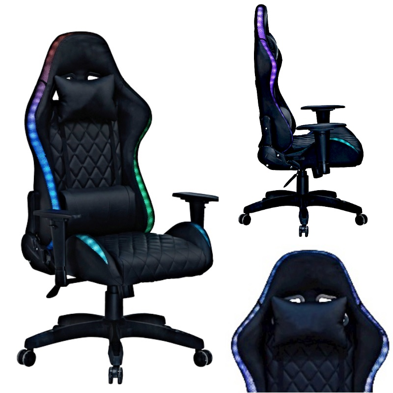 Геймерське комп'ютерне крісло з RGB-підсвічуванням, 2 ергономічними подушками та регулюванням кута нахилу спинки, Чорний (G400) Київ - фото 1