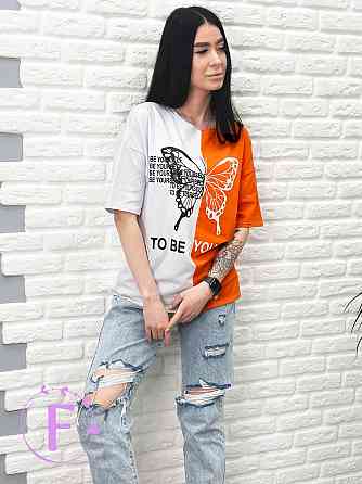 Двокольорова футболка "Butterfly" оптом від виробника | Норма | Розпродаж моделі Помаранчевий, 42-44 Київ