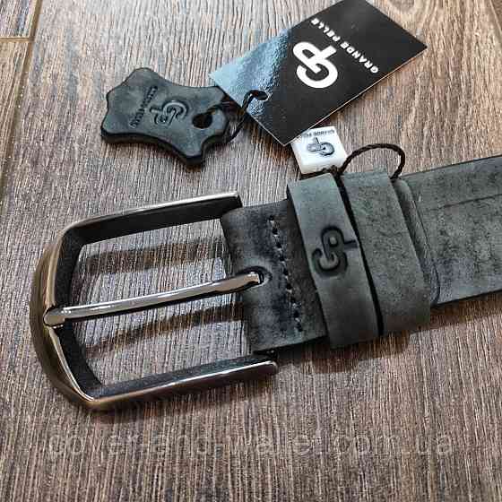 Серый мужской ремень из итальянской винтажной кожи 35мм Grande Pelle Labbro Киев