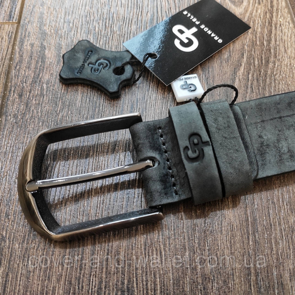 Серый мужской ремень из итальянской винтажной кожи 35мм Grande Pelle Labbro Киев - изображение 4