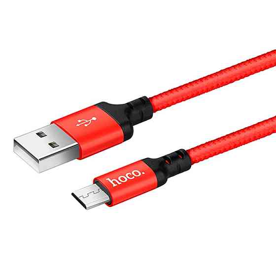 Кабель HOCO X14 USB to Micro 2,4A, 1m, nylon, aluminum connectors Black-red Киев