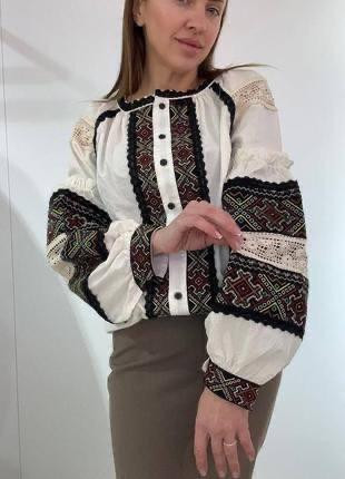 Жіноча сучасна вишиванка з мереживними вставками 80% бавовна, 20% поліестер 46 Одеса - фото 6