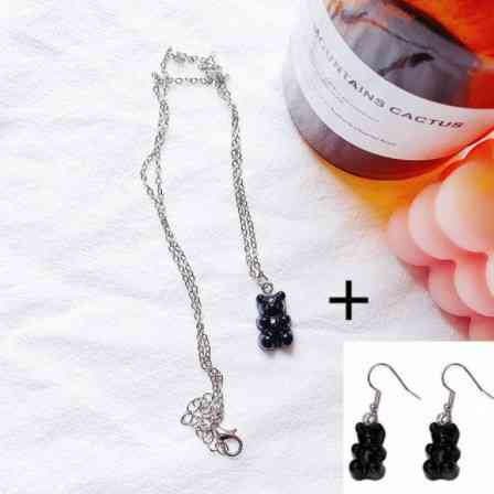 Бижутерия мишки черные, кулон + серьги, размер мишки 1,6*1см, смола Киев