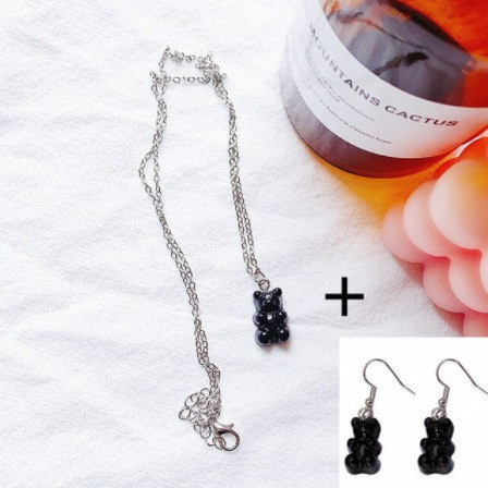 Бижутерия мишки черные, кулон + серьги, размер мишки 1,6*1см, смола Киев - изображение 1