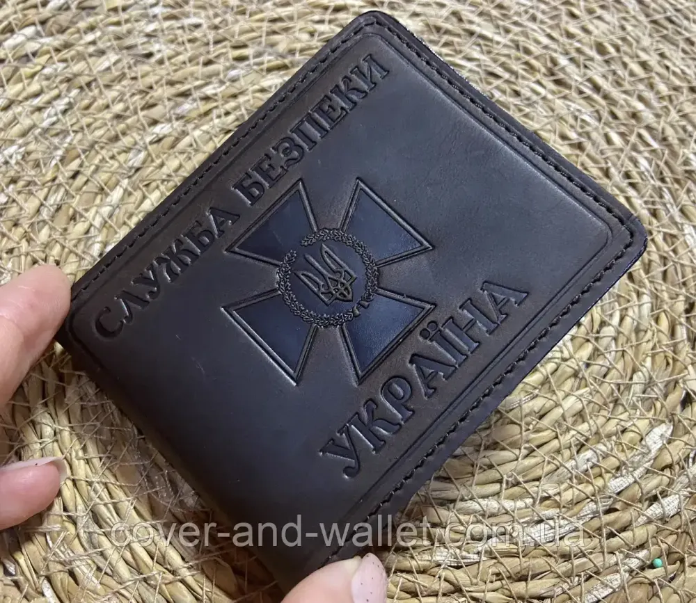 Обкладинка СБУ з кишенею з вінтажної шкіри коричневого кольору P_Leather Київ - фото 1