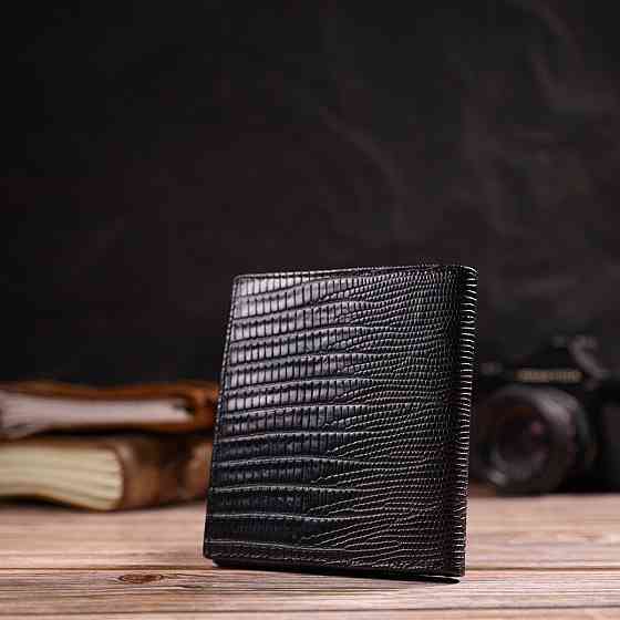 Кожаное компактное портмоне для мужчин с тиснением CANPELLINI 21739 Черное Киев