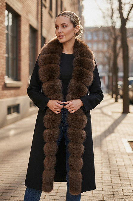 Жіноче кашемірове пальто з хутром по всій довжині Чорний+Сірій, 52 Харків - фото 4
