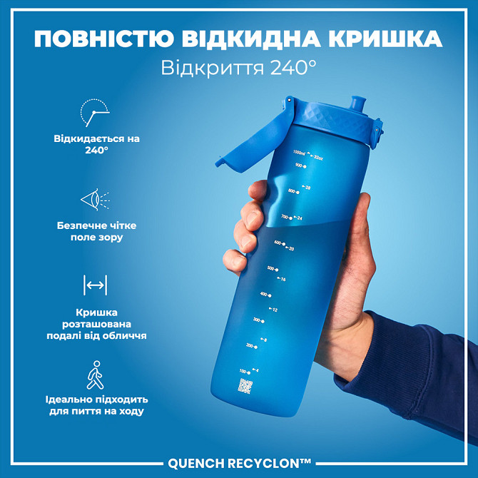 Спортивна пляшка для води питна пляшка для спорту Пляшка спортивна спортивна ION8 1000 мл Блакитна 1000 мл Київ - фото 3