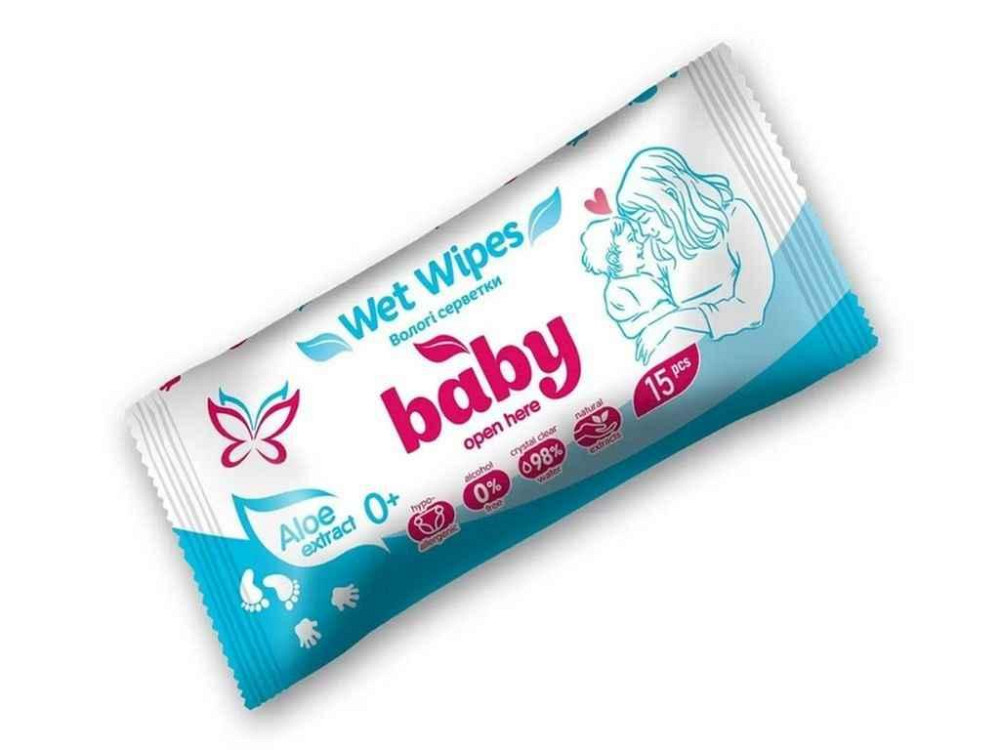 Вологі серветки 15шт BABY Екстракт Ромашки (блакитна) ТМ BABY ANGEL Київ - фото 1