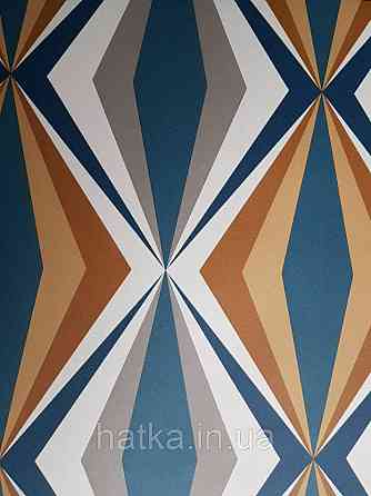 Шпалери вінілові на флізелін Petite Fleur 4 Rasch Texti 288697 на синьому тлі червоні птиці бірюзові квіти Київ