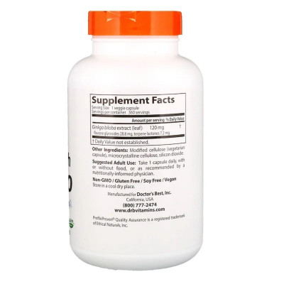 Трави Doctor&apos;s Best Супер Сильний Екстракт Гінкго 120мг, Profile Proven, 360 гел (DRB-00273) Вінниця - фото 2
