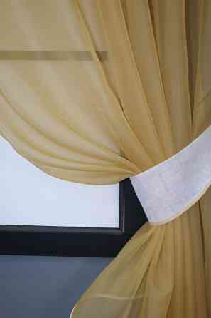 Кухонні штори VR-Textil № 091к з ламбрекеном і підв'язками золотистий з білим 280х170 см (52-0733) Київ