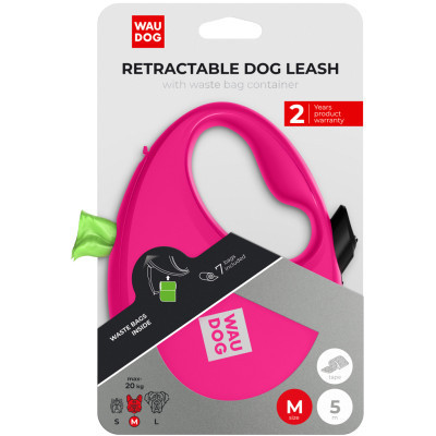 Поводок для собак WAUDOG R-leash с контейнером для пакетов M до 20 кг 5 м розовый (26287) Винница - изображение 5