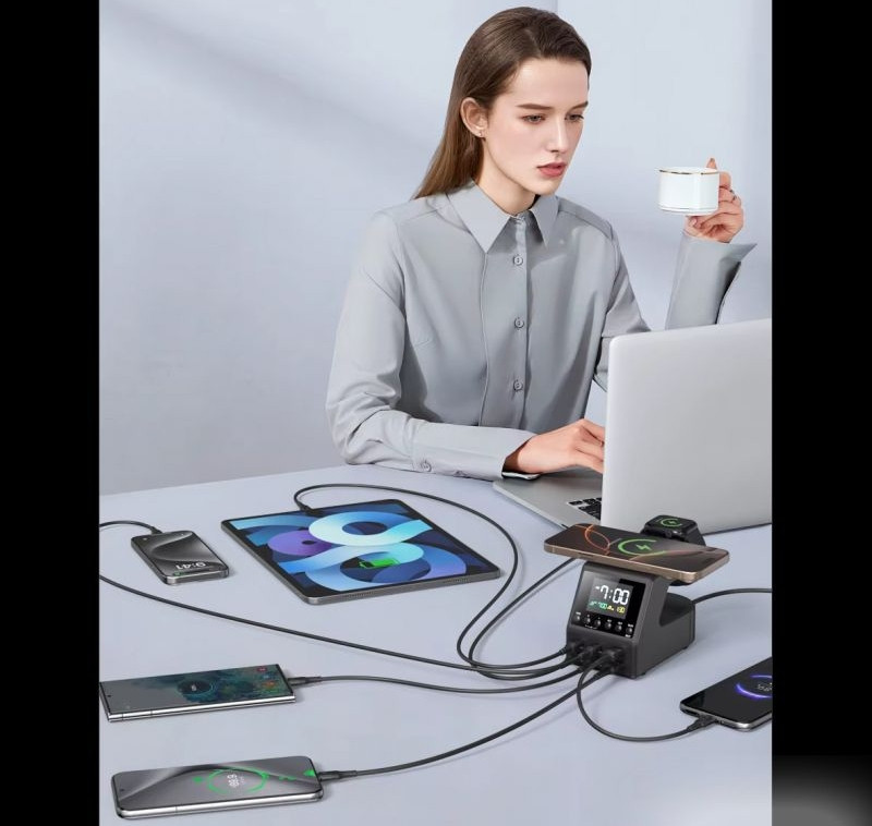 Сетевая зарядная док-станция H688 240W LCD с беспроводной зарядкой (4хType-C + 2хUSB) Черный Винница - изображение 8