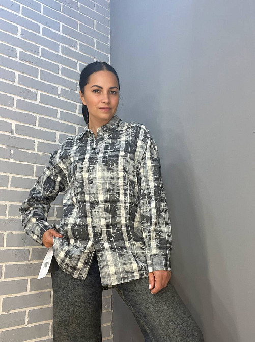 Сорочка жіноча A-N 2775 картата варена в клітинку оверсайз коттон one size, сірий, one size Київ - фото 1