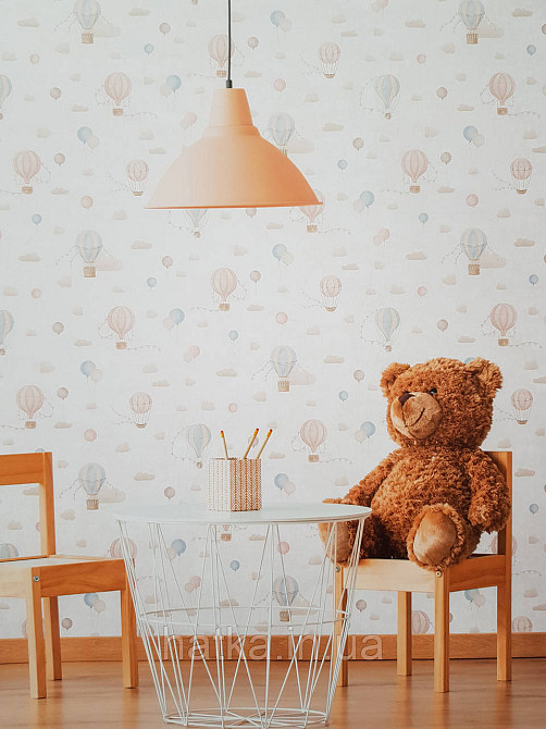 Обои винил на флизелине AS Creation Mia and Paul 0.53х10 детские воздушные шары тучки шарики голубые розовые Киев - изображение 1