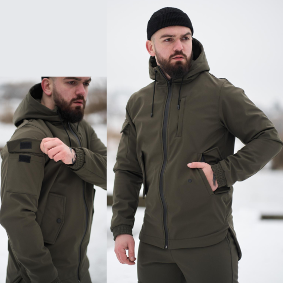 Мужская куртка soft shell Intruder софтшелл Куртка демисезонная с капюшоном осень весна Стильная хаки XL Одесса