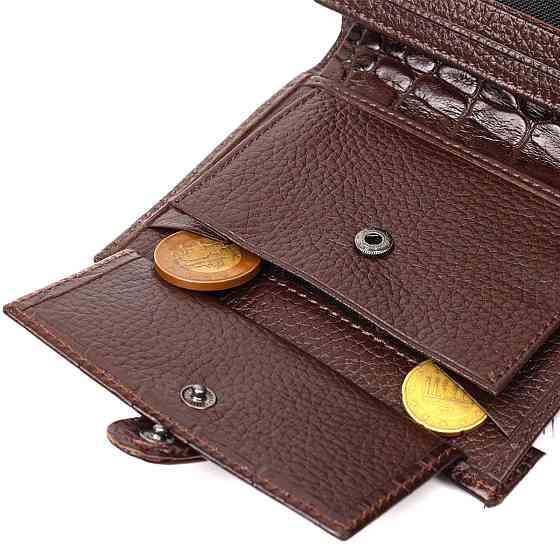 Портмоне фактурне для чоловіків з натуральної шкіри з тисненням під крокодила Коричневий (BOND) Київ