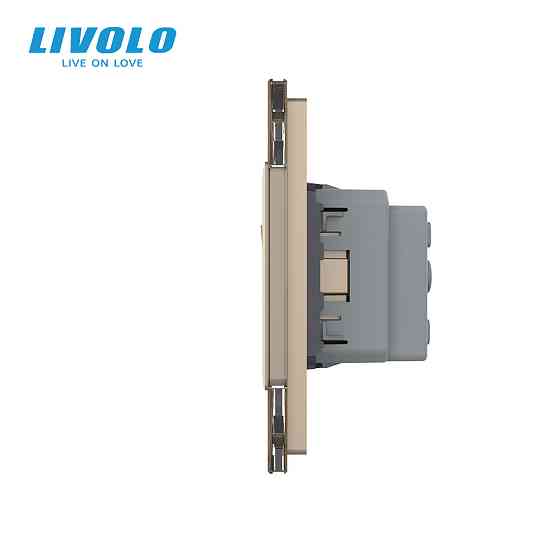 Чотирьохклавішний вимикач (2-2) з розеткою Livolo золотий скло (VL-C7K2/K2/FCTC16A-6AP) Коломия