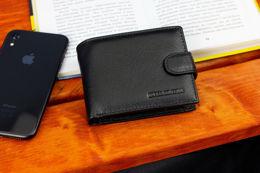 Чорне чоловіче портмоне з шкіри з візитницею Marco Київ - фото 9
