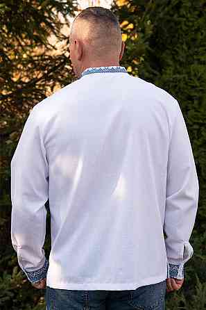 Вишиванка лляна чоловіча, довгий рукав, біла, (льон) Київ