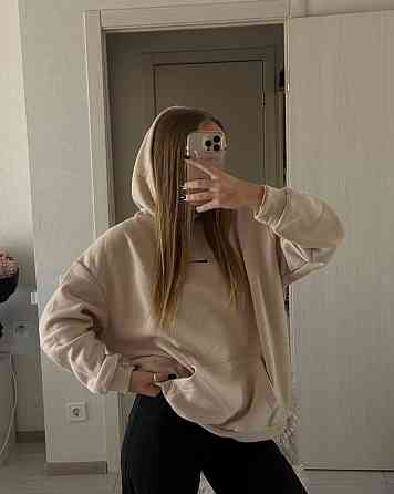 Женская базовая теплая худи трехнитка на флисе Беж Одесса