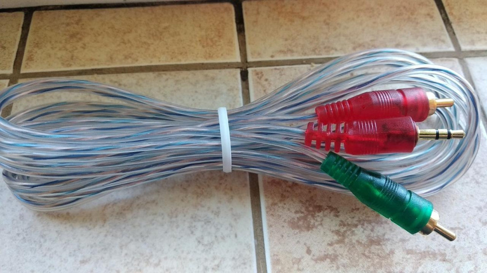 Шнур аудіо-відео штекер 3,5 стерео - 2 штекер RCA, gold, діам.-3х6м, 3м, прозорий Полтава - фото 1