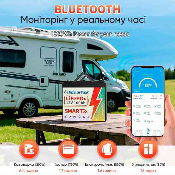 Літій-залізо-фосфатний акумулятор DEE SPAEK LiFePO4 12V 100Ah Bluetooth Mini (1280Wh) (BMS 100A) Київ