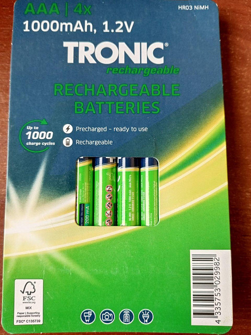Аккумуляторные батареи Micro-NiMH AAA HR03 1000mAh 1.2v 4 шт зеленый TRONIC Полтава - изображение 1