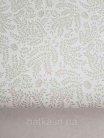 Шпалери флізелінові дитячі еко Lutece Tartine et Chocolat листя гілочки квіти бежеві, сірі на білому Київ