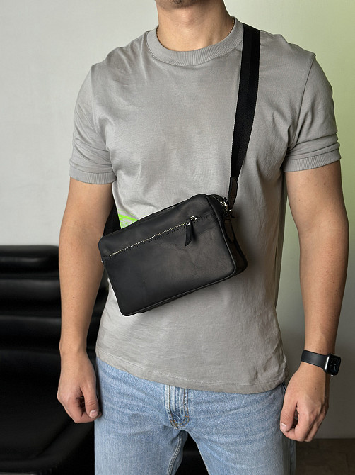 Сумка мужская через плечо, барсетка, кожаная вместительная, чернаяMasterSem Киев - изображение 4
