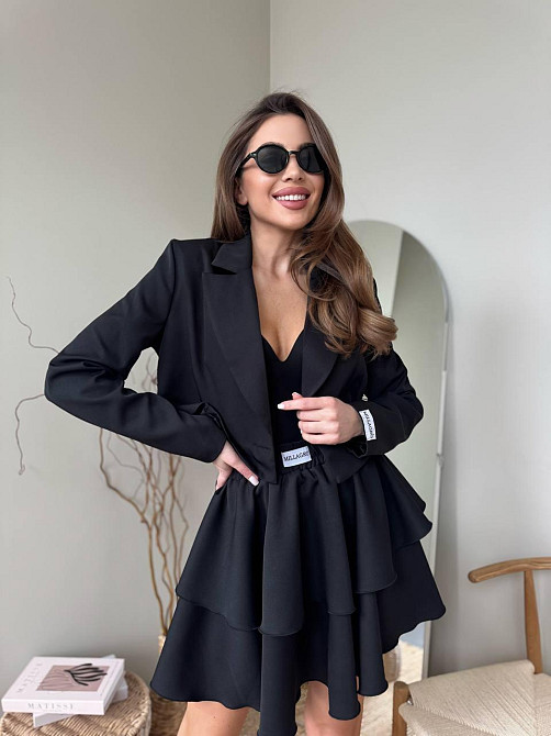 Женский стильный костюм двойка: пиджак и юбка креп-костюмка + подкладка Черный, 42/44 Одесса - изображение 4