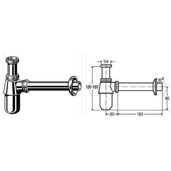 Сифон для раковини VIEGA 1 1/4″ х1 1/4″ металевий хром бутил. б/г100674 Луцк