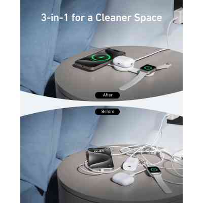 Зарядний пристрій Anker MagGo Wireless Charging Pad 15W 3-in-1 Foldable White (B25M8H21) Вінниця