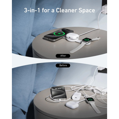 Зарядний пристрій Anker MagGo Wireless Charging Pad 15W 3-in-1 Foldable White (B25M8H21) Вінниця - фото 2