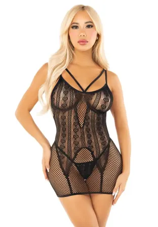 Бодістокінг Leg Avenue Heart Net Mini Dress One Size Black Львів