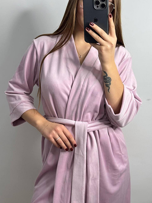 Халат жіночий велюровий під пояс Пудра S Харків - фото 3